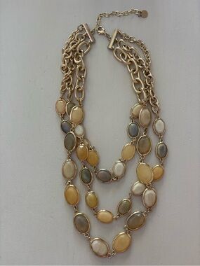 Talbots Multi‑Strand Necklace – Neutral Stones & Gold Chain statement necklace
